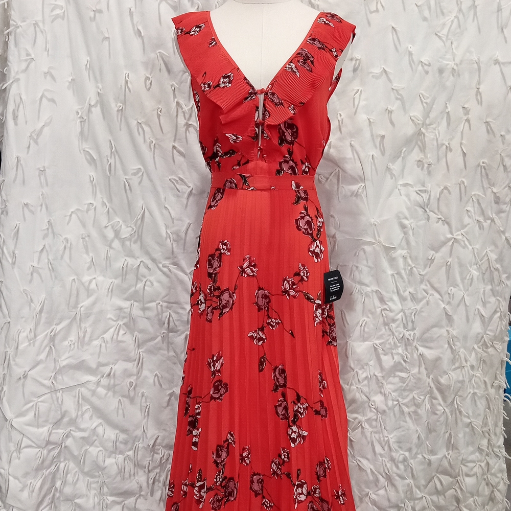 LULUS WOMEN'S MAXI DRESS, Size S Color RED ORANGE FLORAL PRINT